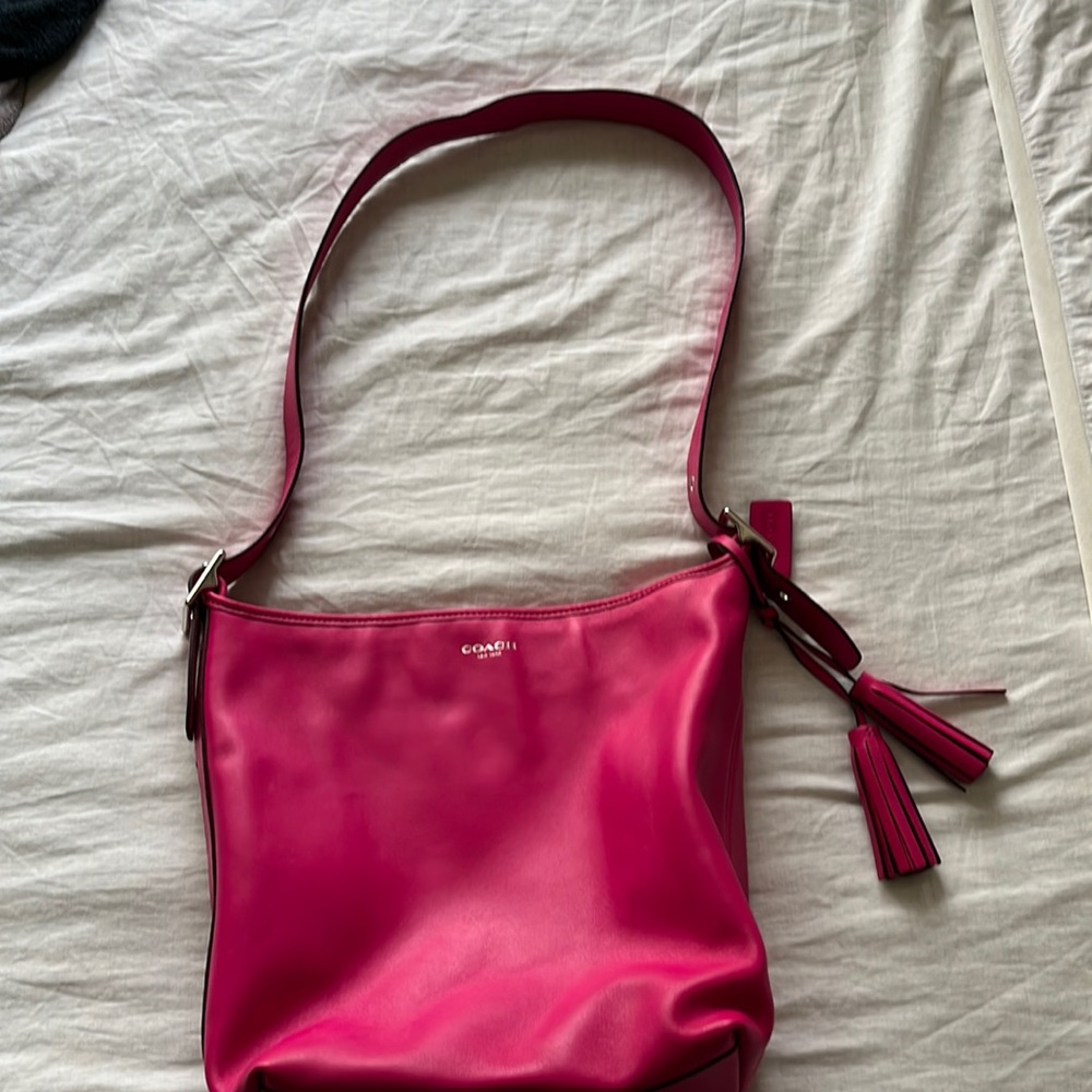 Hot pink leather Coach bucket bag